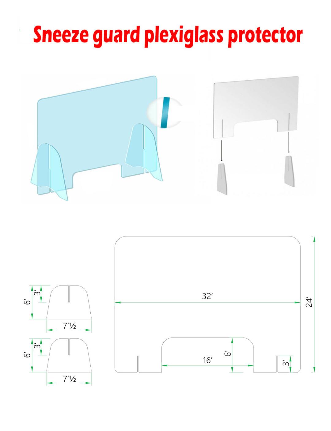Sneeze Guard protector 32" wide x 24 tall with cutout